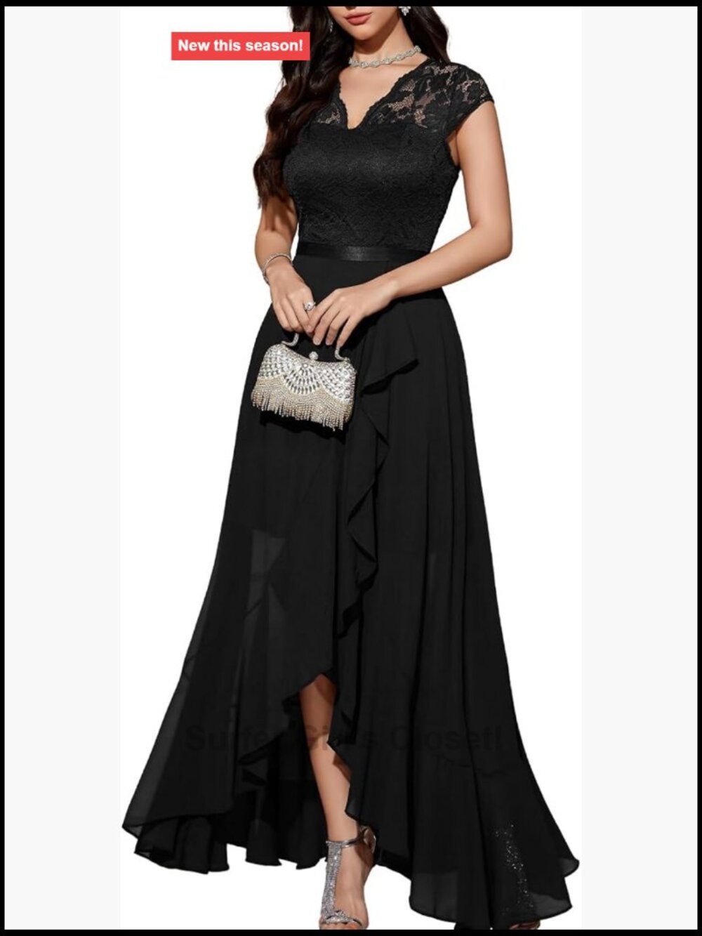 Women's V-Neck Hi-Lo Floral Lace Dress for Wedding Guest